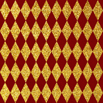 Red and yellow bright circus background. Colorful grunge backdrop fur and gold glitter