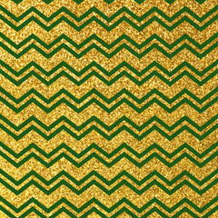 Green bright circus background. Colorful grunge backdrop fur and gold glitter zig zag