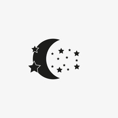 Moon and stars of black color. Nighttime icon on white background