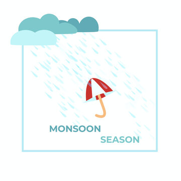 Monson season. Image of thunderstorm and flying umbrella