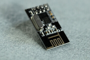 Electronic components. Radio module for embedding on electronic projects. Close-up.
