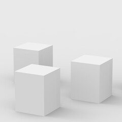 3d gray white cube and box podium .. minimal scene studio background. Abstract 3d geometric shape object illustration render. Display for online business product.