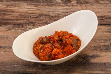 Eggplant saute with tomato and herbs