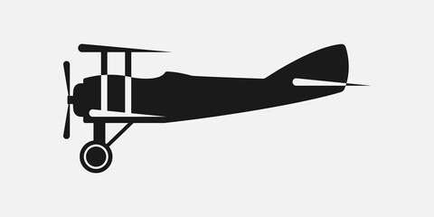 Vintage airplane black and white vector icon.