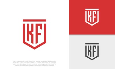 Initials KF logo design. Initial Letter Logo. Shield logo.	