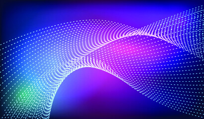 Glowing abstract wave on dark, shiny motion, magic space light. Vector techno abstract background.