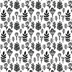 Hand drawn seamless pattern with botanical elements in vector. Elements of floral design in the style of a doodle sketch.