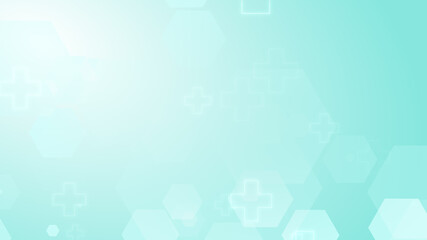 Hexagon cross geometric blue green pattern medical bright background. Abstract graphic design technology and science concept.