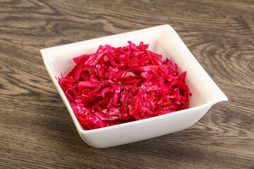Marinated red cabbage in the bowl