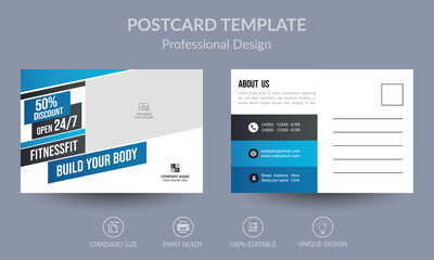 Blue Corporate business postcard or EDDM postcard design template	