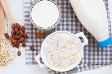 Fresh milk in the glass. Healthy eating.