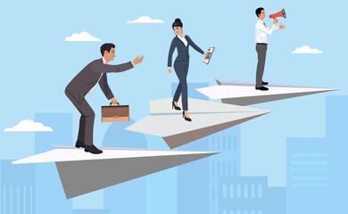 Web design and development design concept, adaptive design, seo. Vector illustration for a website banner, marketing material, business presentation, online advertising. A team of businessmen.