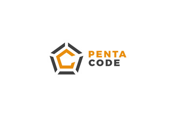Letter c Pentagon code business logo design