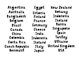 The names of the countries of the world. European countries. Hand lettering.