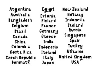 Obraz premium The names of the countries of the world. European countries. Hand lettering.