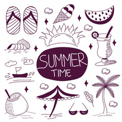 Summer Doodles. Summer Icon Set.