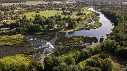 Venta Rapid waterfall, the widest waterfall in Europe, Kuldiga, Latvia. Captured from above.