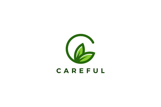 Letter c green leaf eco friendly logo