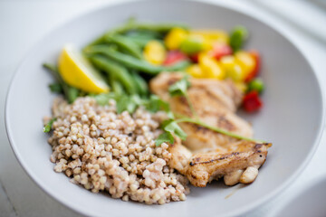 Chicken and buckwheat dish with green beans and bell pepper