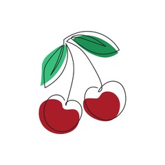 Cherry illustration. One line cherry. Single line art