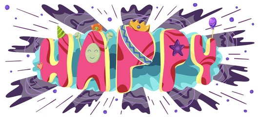 illustration of colorful decoration word happy  in banner size