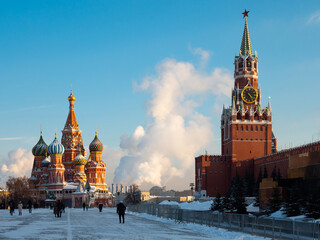 Moscow Kremlin and St Basil's Cathedral on Red Square on a sunny winter day, Russia