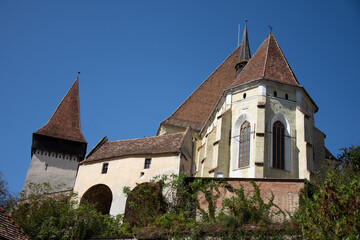 Fototapeta na wymiar Fortified church in Biertan, Sibiu, Romania, September 2020,one of the towers