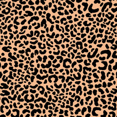 Abstract modern leopard seamless pattern. Animals trendy background. Black and beige decorative vector illustration for print, card, postcard, fabric, textile. Modern ornament of stylized skin