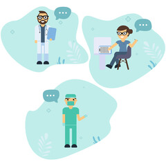 Group of doctors and nurses and medical staff. Medical team concept in flat design people character.