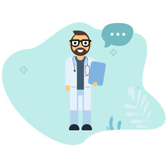 Doctor consultation. Visit. Modern clinic. Diagnosis. Vector flat cartoon illustration. Doctor appointment.