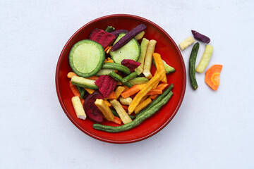 Fried vegetable mix. Healthy vegan snack. 