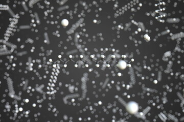 Pentadecane molecule made with balls, conceptual molecular model. Chemical 3d rendering