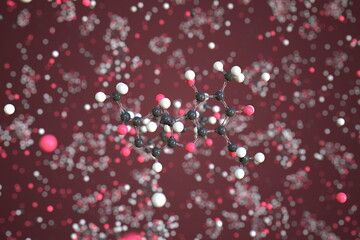 Usnic acid molecule, scientific molecular model, 3d rendering