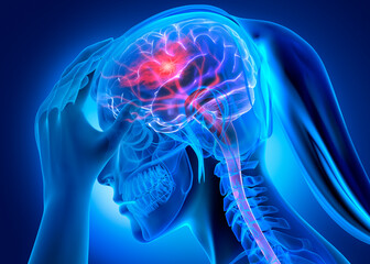 X ray female head with brain stroke symptom - 3d Illustration	