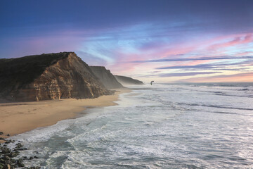 Aerial view from a beach at the sunset. Ericeira Portugal