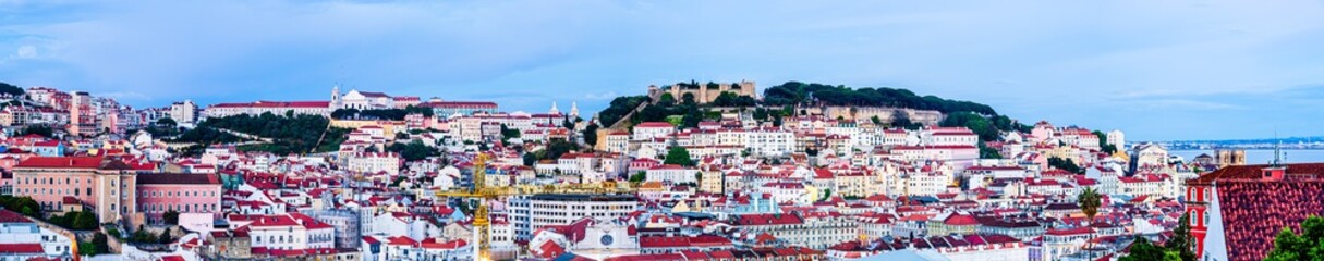 Fototapeta na wymiar Evening panoramic skyline of the old town of Lisbon, Portugal