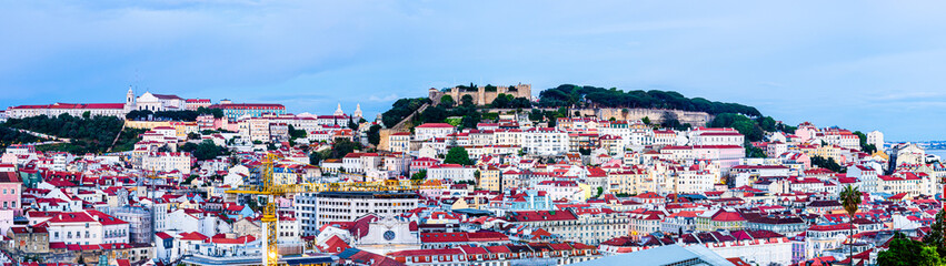 Fototapeta na wymiar Evening panoramic skyline of the old town of Lisbon, Portugal
