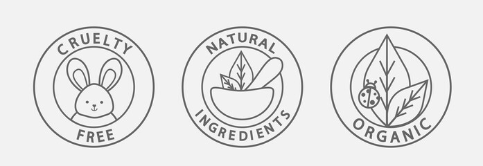 Beauty products icon badge vector. Cruelty free; natural ingredients and organic symbol.