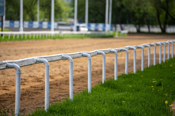 Arabian horse racing at the racetrack on a sunny Sunday afternoon