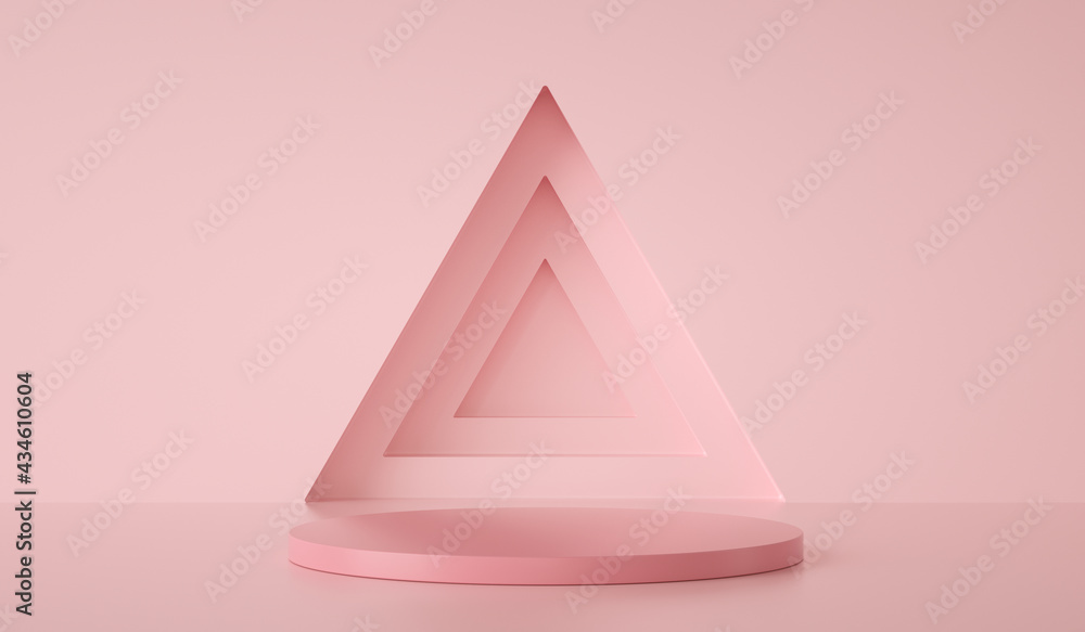Poster minimal template podium on triangle and green background, 3d render