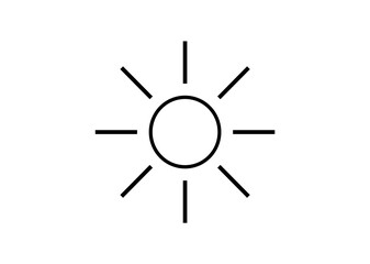 Simple isolated sun icon for graphic design projects, flat design, summer sun, sunrise, sunlight, light, vector illustration