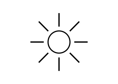 Simple isolated sun icon for graphic design projects, flat design, summer sun, sunrise, sunlight, light, vector illustration