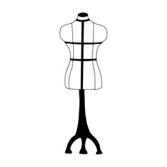 Mannequin. Black and white vector illustration in doodle style isolated single. Sewing element
