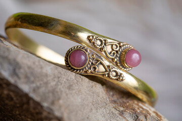 Brass bracelet with mineral gemstone decorative detail for woman