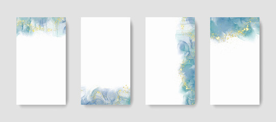 banners with abstract alcohol ink background, popular 2021 texture for social media or brochures, cover design layout for web design, elegant graphics with gold elements