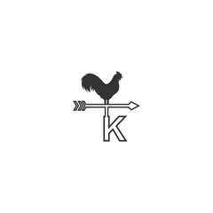 Fototapeta na wymiar Letter K logo with rooster wind vane icon design vector