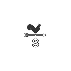 Fototapeta na wymiar Letter S logo with rooster wind vane icon design vector