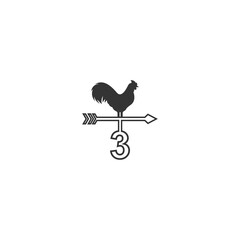 Fototapeta na wymiar Number 3 logo with rooster wind vane icon design vector