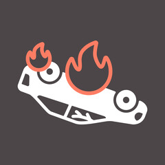 Burning car. Auto accident, inverted car with fire