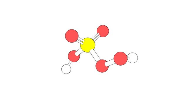 360&ordm; realistic 3D view of Peroxymonosulfuric Acid as a seamless loop over a white opaque background with alpha mask. Also called caro's acid and hydroxy hydrogen sulfate.
